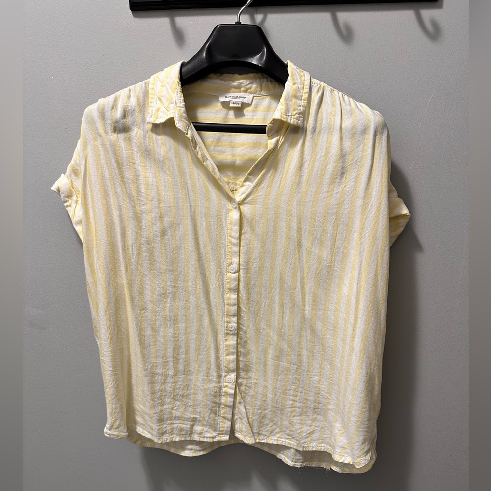 Light Yellow Stripe Button-Front Women's Top